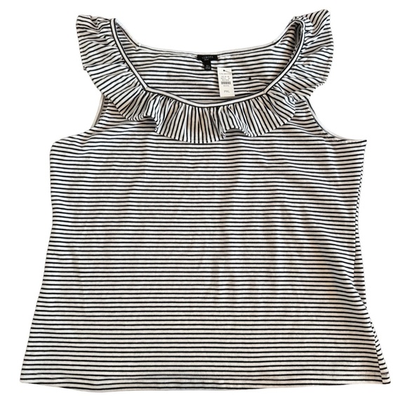NWT Talbots Striped Tank Top Black and White Ruffled Petite New - Picture 1 of 5